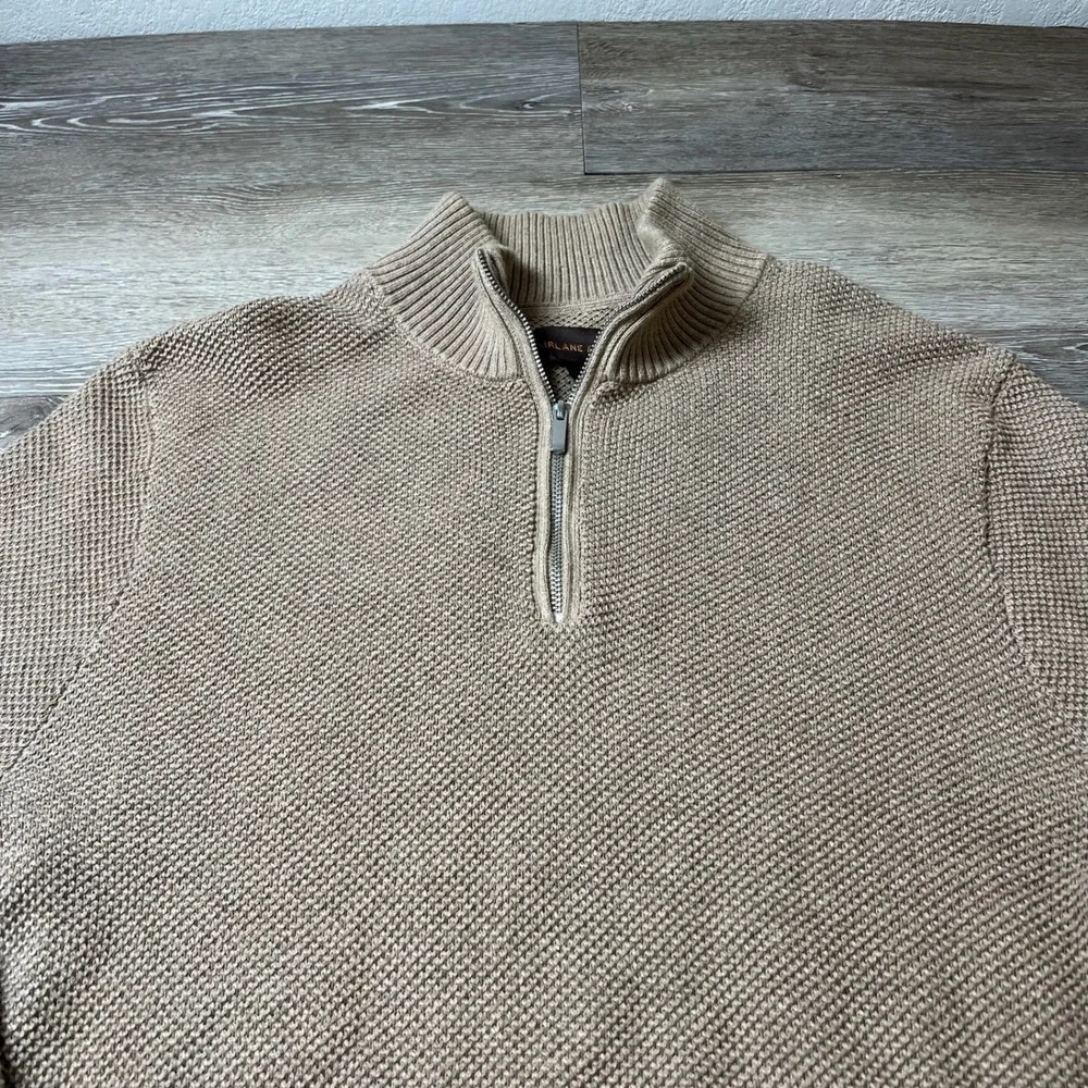 Fairlane & Sons Quarter Zip Mens L Oatmeal Heather Cotton Waffle Knit Sweater